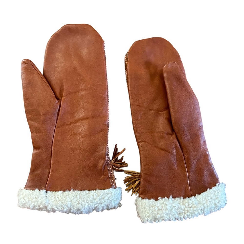 Vintage Jodi Arden Brown Leather and Shearling Mittens